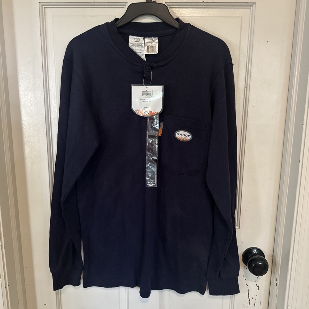 Rasco NWT FR Flame Resistant Mens‎ Henley Long Sleeve Size Small Navy  Blue